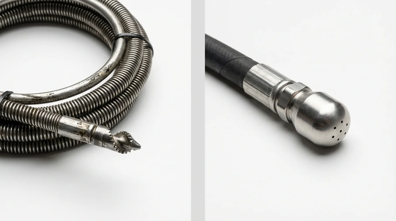 Drain snake cable and hydro jetting nozzle used for drain cleaning in Margaret, AL