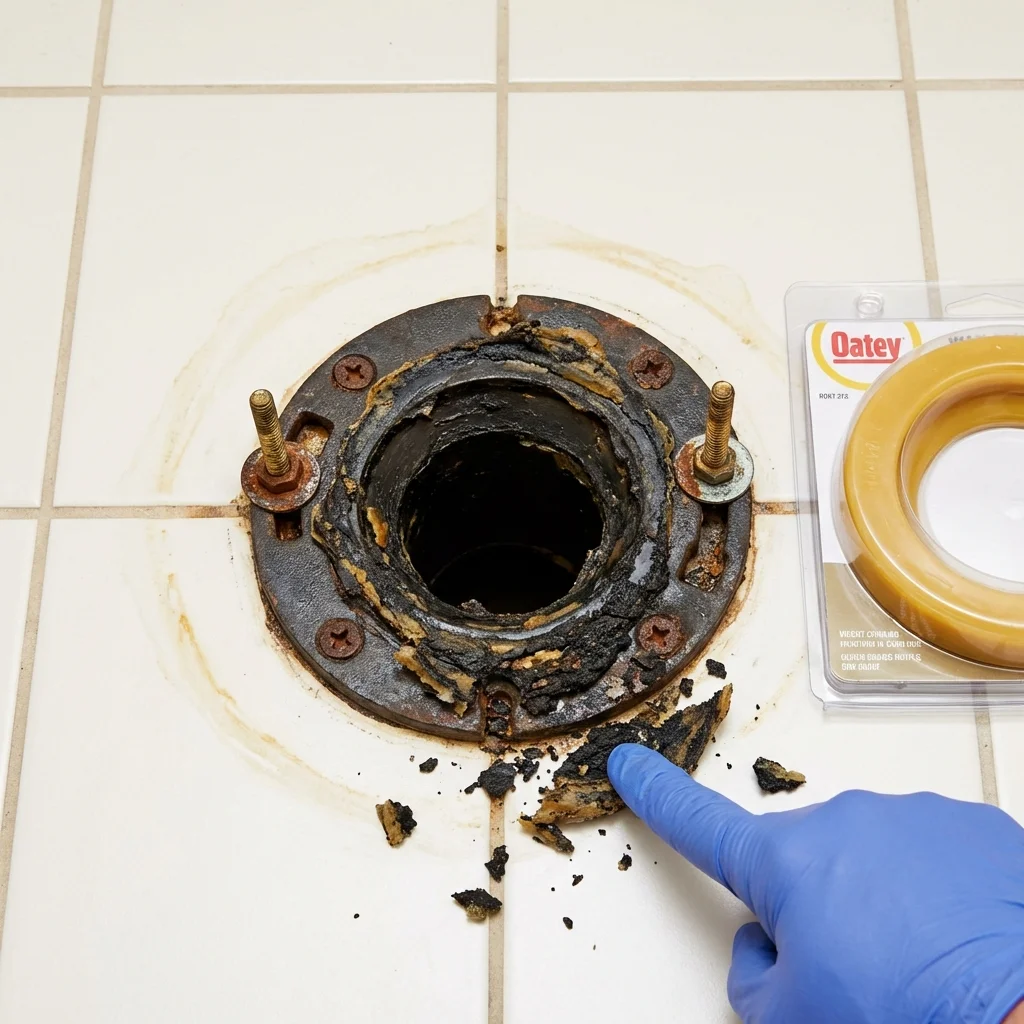 Failed wax ring showing water seepage at the base of a toilet in a Margaret, AL home