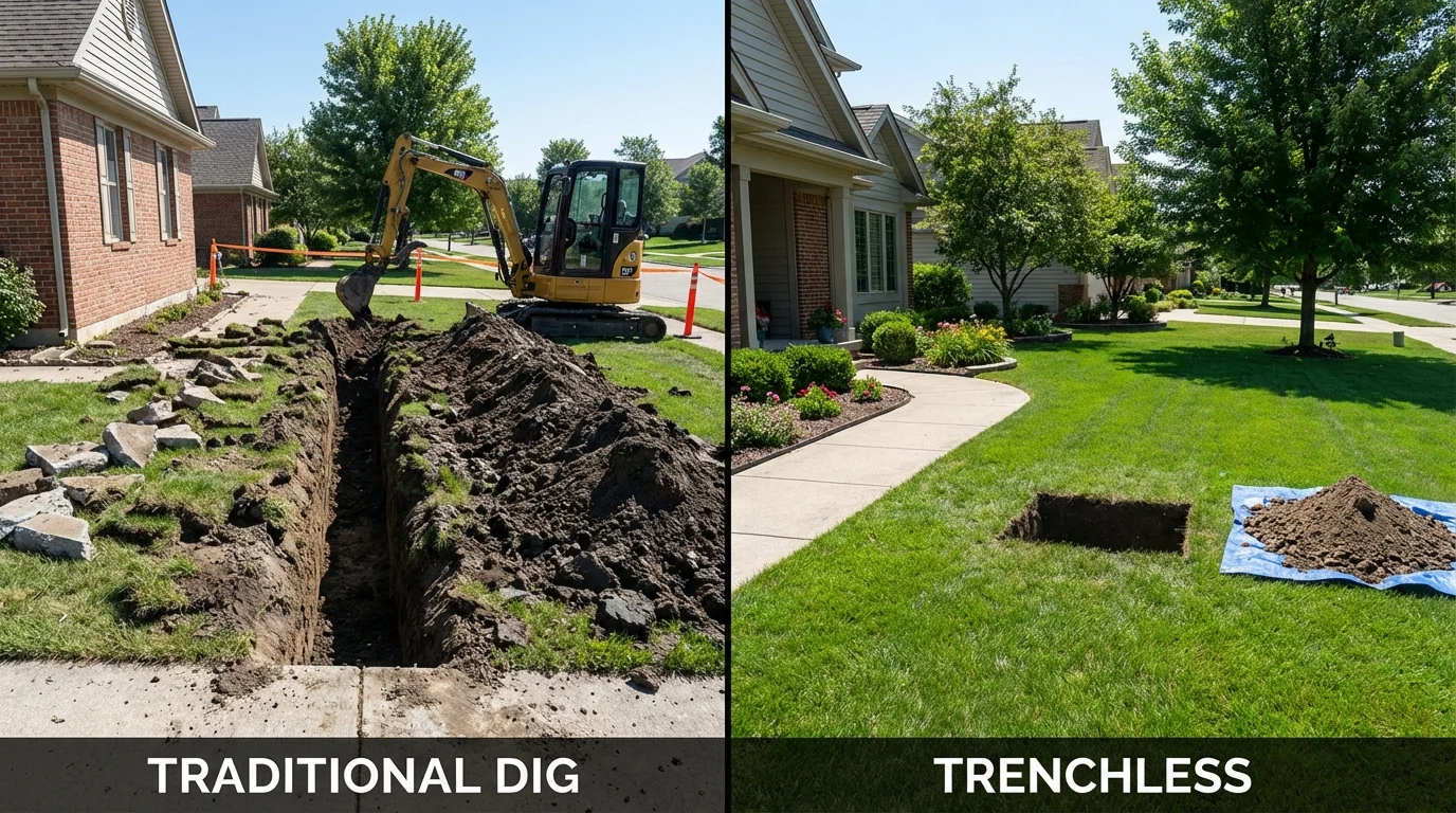 Trenchless sewer repair with minimal yard damage versus traditional excavation in Margaret, AL